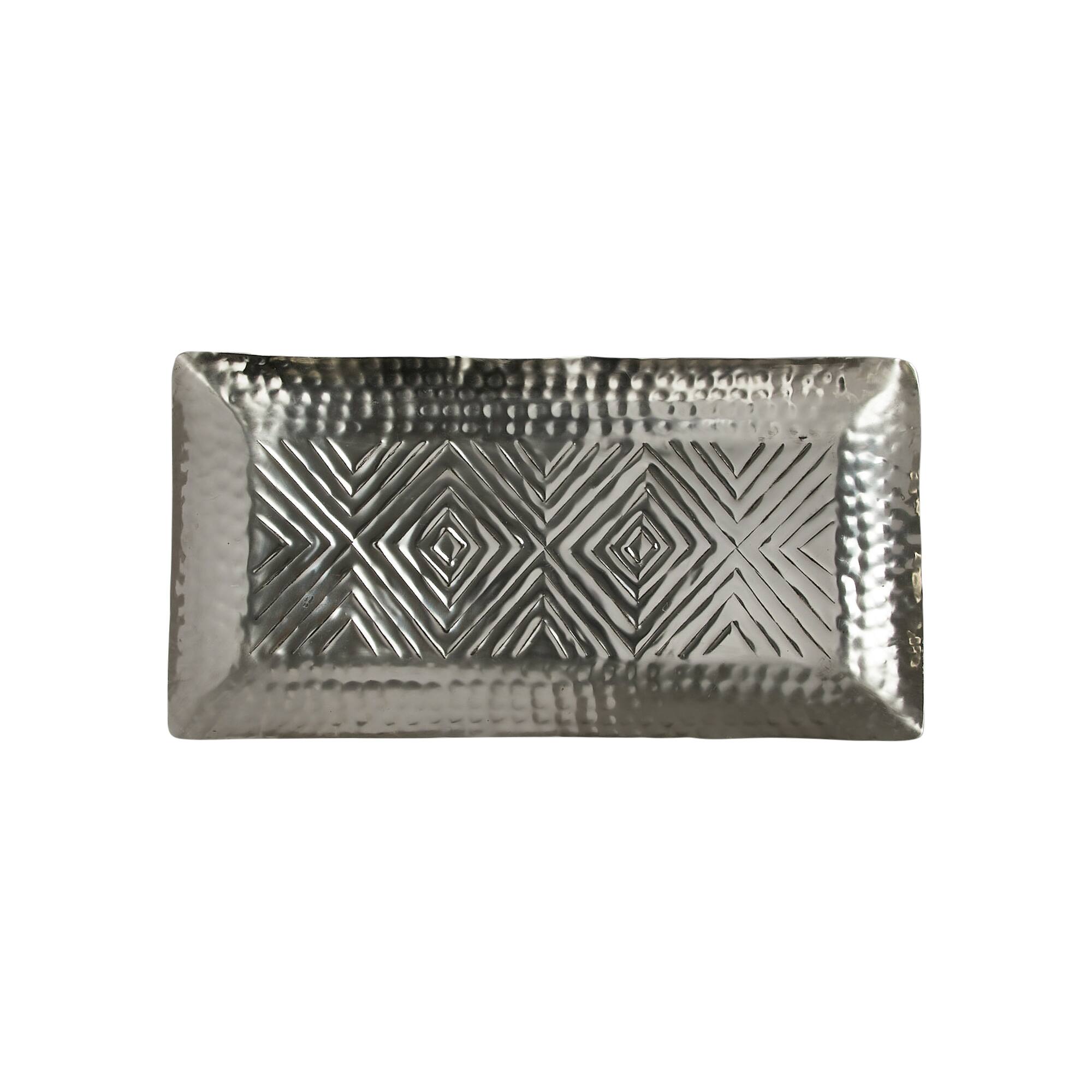 Hello Honey® 20" Antique Silver Finish Decorative Aluminum Tray with Geometric Design